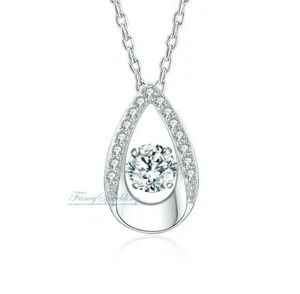 Collar colgante en forma de pera de piedra danzante de 1 quid para mujer enchapado en oro 14 K plata 925 - Imagen 1 de 3
