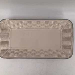 Pfaltzgraff PINK Aura 12 3/8" Bread Tray Platter Basket Weave Edge Stoneware - Picture 1 of 7