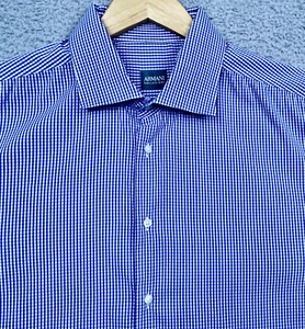 Armani Collezioni Shirt Mens 18 45 Large Blue Gingham Button Up Long Sleeve - Picture 1 of 11