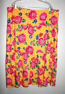 VTG Womens Adrienne Vittadini Floral Rose Print Yellow Long Skirt Plus Size 3 - Picture 1 of 4