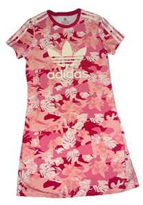 ADIDAS Floral Girls Stretch Dress - Logo - PINK / RED - Girls SIZE 14-15 Y Soft! - Picture 1 of 11