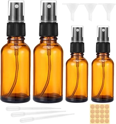 AILVOR Amber Glass Spray Bottle, 4Pcs Empty Small Spray Bottle 30Ml, 50Ml, Refillable F