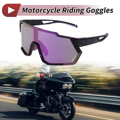 Gafas de motociclismo 1 pieza púrpura negro con puntos azules y rojos PC UV400 Foto 1 de 4