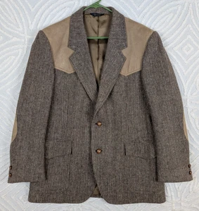 Vtg. Pendleton Wool Brown Tweed Mens Western Suit Jacket Leather Elbows Size 42 - Picture 1 of 18