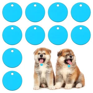 10 pezzi etichette per cani animali domestici 30 mm rotonde in alluminio incisione etichette vuote, blu lago - Foto 1 di 6