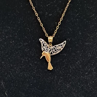 Collar Colgante Colibrí Volador Oro 10K Cadena 18" Nunca Usado Caja con Etiqueta Foto 1 de 4
