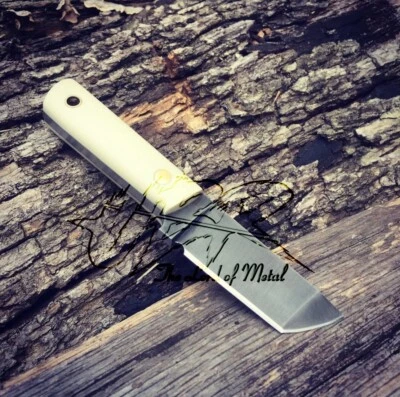 UBR CUSTOM HANDMADE HIGH CARBON STEEL HUNTING POCKET KNIFE WITH LEATHER SHEATH  - Image 1 of 2
