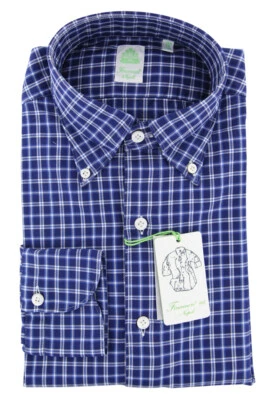 Finamore Napoli Navy Blue Plaid Cotton Shirt - Extra Slim - (E8) - Image 1 of 4