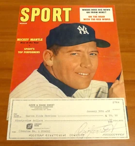 Mickey Mantle Ozzie Sweet Sport Magazin Titelbild mit signiertem abgebrochenem Scheck - Bild 1 von 6