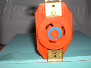 HUBBELL L6-20R IG2320 1P 3 Wire 20A 250V Receptacle Twist-Lock Orange Nylon FACE - Picture 1 of 5