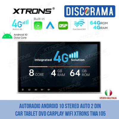 AUTORADIO ANDROID 10 STEREO AUTO 2 DIN CAR TABLET DVD CARPLAY WIFI XTRONS TMA105 - Immagine 1 di 4