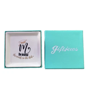 Graduation Gift Jewelry Tray Ring Holder Trinket Dish Women Initial Letter M - Picture 1 of 4