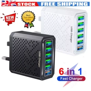 6 Multi-Port Fast Quick Charge USB Hub Mains Wall Charger UK Plug Adapter Phones - Picture 1 of 12