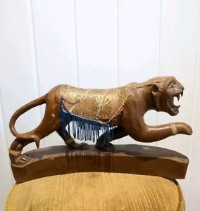 Vintage Hand Carved Lion Tiger Statue Indian Style Middle East Large Animal - Picture 1 of 6