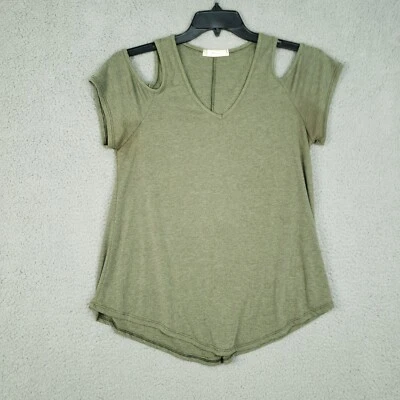 Prendas para el torso Gaze USA para mujer talla M/L verde oliva tejido acanalado hombro frío cuello en V Foto 1 de 4