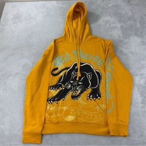Ed Hardy Yellow Hoodie Panther Graphic Men’s Size S - Picture 1 of 15