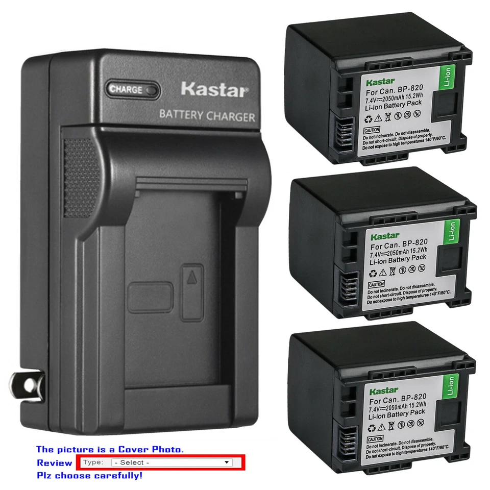 Cargador de pared de batería Kastar BP-820 para Canon XA60 XA65 XA70 XA75 VIXIA HF G70 Foto 1 de 4