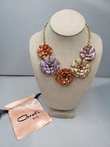 GREFI Gold MULTICOLOR 3D FLORAL Necklace Handmade in ITALY LIGHTWEIGHT - Picture 1 of 12