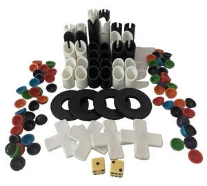 Jumbo game pieces chess tic tac dice chips vtg plastic camping floor 87 pieces - Picture 1 of 12