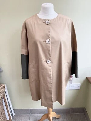 Helene Berman Dark Beige Kimono Style Jacket Size 18 BNWT Faux Leather Sleeves - Image 1 of 4