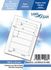 Etichette Adesive Din A4 Bianco 199,5x61mm (Laser Inkjet Copiatrice) 1000 Fogli