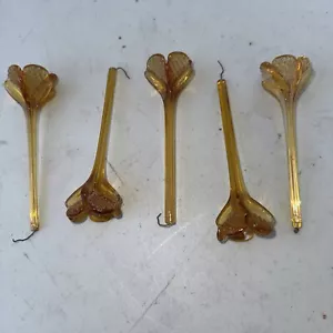 5 Murano Bernstein Kristall Glas langer Stiel Blume Kronleuchter Lampe Prisma 4,75"" lang - Bild 1 von 7