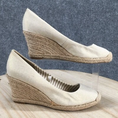 Merona Heels Womens 8.5 Casual Slip On Wedge Espadrille Pumps Beige Canvas - Image 1 of 4