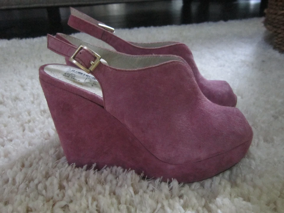 Sandalias Envy FOXY Lila Púrpura Gamuza Plataforma Cuña Peeptoe Talla 5.5 NUEVAS 4.5" Tacón Foto 1 de 4