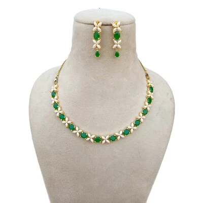 Collar de piedras preciosas de esmeralda y perlas, collar de piedras preciosas, collar del sur de la India regalo Foto 1 de 4