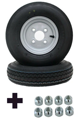 2 x Komplettrad 4.80-8 / 4.00-8 / 70M 8-Zoll m Muttern Anhänger Rad Reifen Felge - Bild 1 von 4