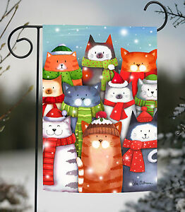 Toland Cat Caroling 12x18 Colorful Kitty Singing Winter Carol Garden Flag