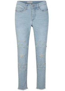 Neu Jeans mit Perlenapplikation Kurz Gr. 50 Hellblau Denim Used Damenjeans Pants - Bild 1 von 1