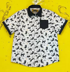 Kinwamonster schwarz Katzen Knopfleiste Hemd Herren Größe Large Allover-Druck schrullig - Bild 1 von 12
