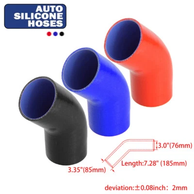 ID 3inch 76mm 3-Ply Reinforced 45 Degree Elbow Silicone Hose - Image 1 of 4
