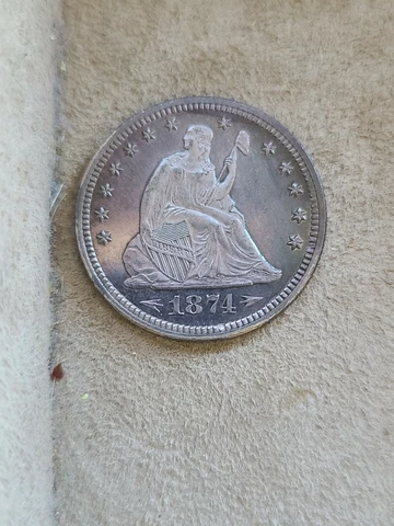 1874 Seated Liberty Quarter, Arrows Proof, Great color and look Cover