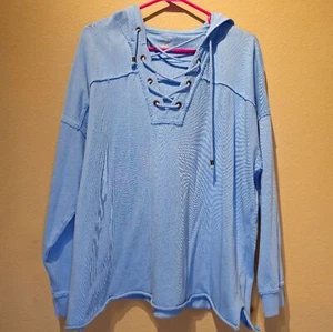 Aerie Oversized Sweatshirt mit Kapuze zum Schnüren hellblau Größe S - Bild 1 von 4