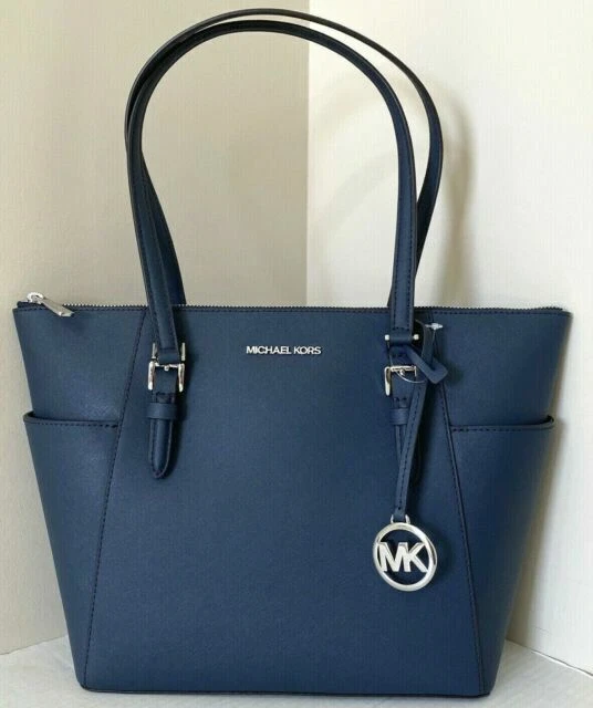 Michael Kors Charlotte Large Logo and Leather Top-Zip Tote Bag - Navy (35TOGCFT3B)