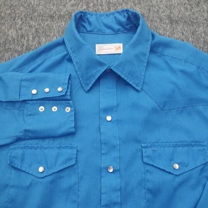 VTG JASON Fantasia Mens L 16-16.5 Western Shirt Pearl Snap Royal Blue LS Cowboy - Imagen 1 de 13