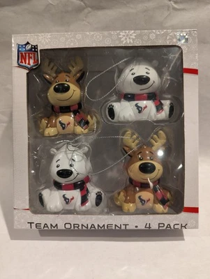 NFL FOCO Houston Texans Football Team Ornaments Set of 4 New In Box Moose & Bear - Image 1 of 4