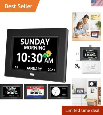 7 Inch Clock with Day and Date for Elderly Large Display Digital Clocks 12 Al... - Image 1 of 4