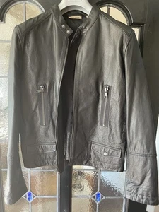 New Black Leather DKNY Biker Jacket - Picture 1 of 9