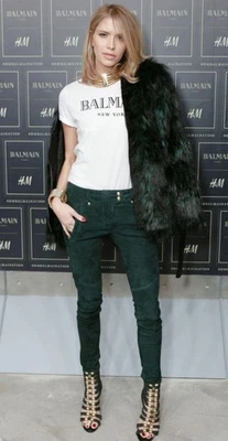 Balmain × h&m Suede Leather Biker Pants Green - Image 1 of 4