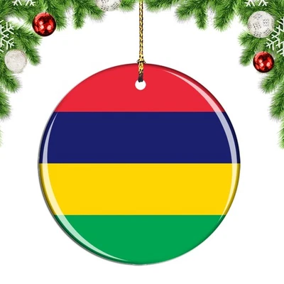 Mauritius Flag Round Christmas ornament city travel souvenir - Image 1 of 3