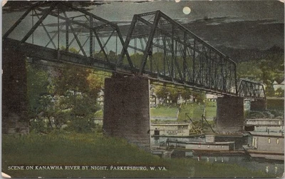 PC-SCENE ON KANAWHA RIVER BY NIGHT, PARKERSBURG W. VA. - Image 1 of 2