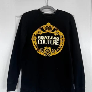 VERSACE JEANS COUTURE Sweatshirt Damen Barock Logo Print Fleece Schwarz Größe S/8 - Bild 1 von 6