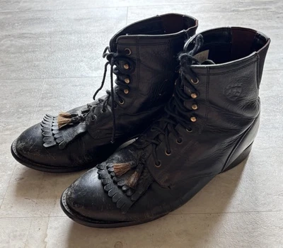 De colección Ariat Cobalt Mujer Cuero Negro Lacer Kiltie Botas Borla 33401 10B Foto 1 de 4