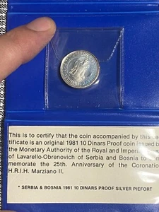 1981 10 Dinari Silver Proof Piefort Serbia & Bosnia Lavarello-Obrenovich - Picture 1 of 3