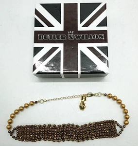 Butler & Wilson Beaded Choker, Faceted Bronze Glass Beads, Faux Pearls+Gift Box - Picture 1 of 18