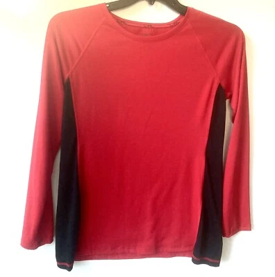 Blusa atlética feminina Lauren Ralph Lauren tamanho M vermelha com inserção preta painéis laterais - Imagem 1 de 4