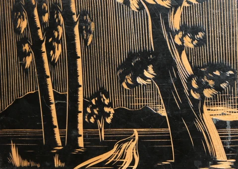 Vintage hand carving engraved wood landscape wall decor plaque Cover
